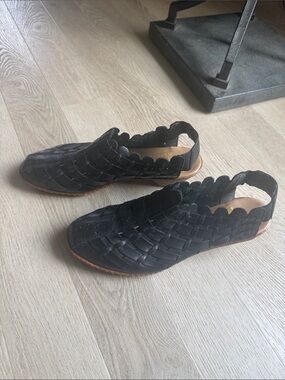 Rieker Antistress Black Woven Leather Slingback Shoes Size 37
